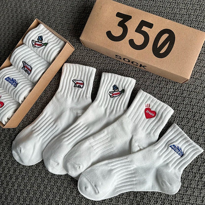 Embroidered Ribbed Socks 4-Pack – Boxed Cotton Blend