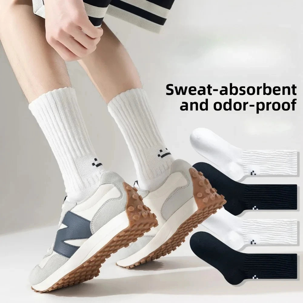 Smiley Face Crew Socks – Ribbed Cotton Blend, EU 35–44