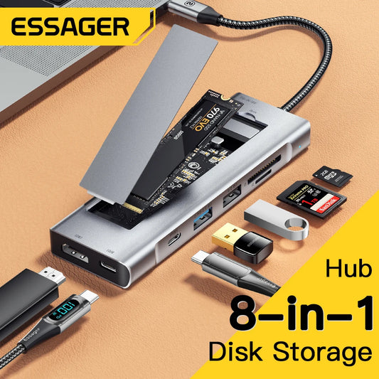 8-in-1 USB-C Hub with M.2 SSD Enclosure – HDMI & PD