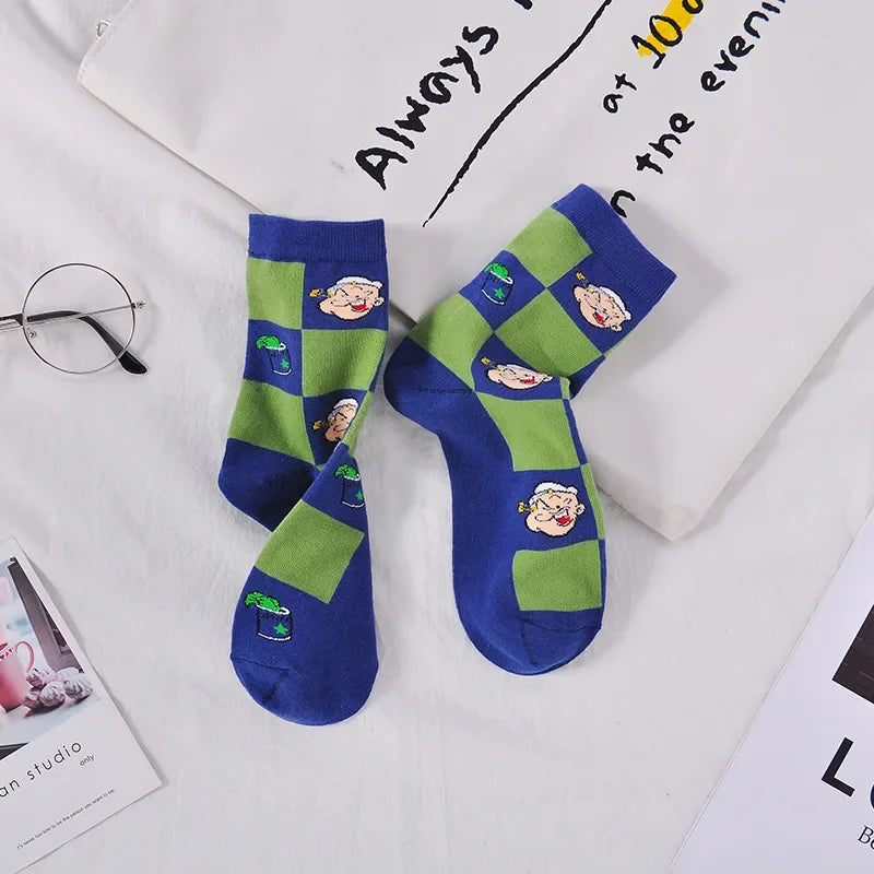 Cartoon Jacquard Crew Socks – Unisex EU 35–41