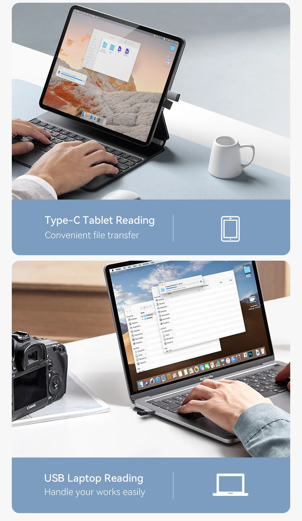 MicroSD Card Reader USB-C & USB 2.0, Dual Interface