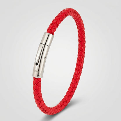 Braided Leather Bracelet – Silver-Tone Barrel Clasp, 5 Colors