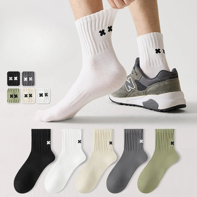 Embroidered Cross Crew Socks 5-Pack – Mixed Colors