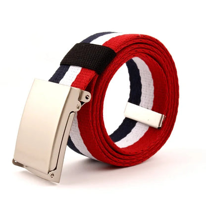 Striped Canvas Belt – Metal Buckle, 6 Styles