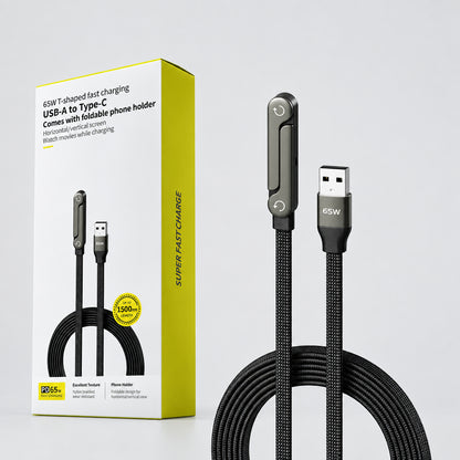 240W Fast Charging Cable + Foldable Phone Stand - USB-C & USB-A 2-in-1