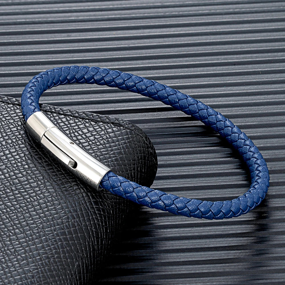 Braided Leather Bracelet – Silver-Tone Barrel Clasp, 5 Colors