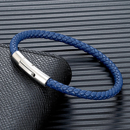 Braided Leather Bracelet – Silver-Tone Barrel Clasp, 5 Colors