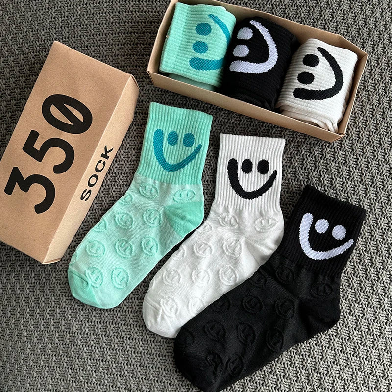 Smiley Face Socks 3-Pack – Textured Knit Gift Box
