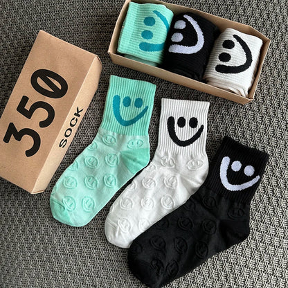 Smiley Face Socks 3-Pack – Textured Knit Gift Box