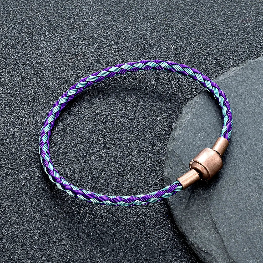 Braided Steel Cable Bracelet – 22 Colors, 19–23 cm