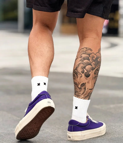 Embroidered Cross Crew Socks – Ribbed Cuffs, 4 Colors