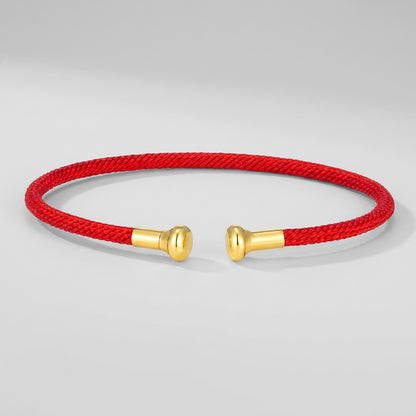 Cord-Wrapped Open Cuff Bracelet – Gold-Tone Ends, Black or Red