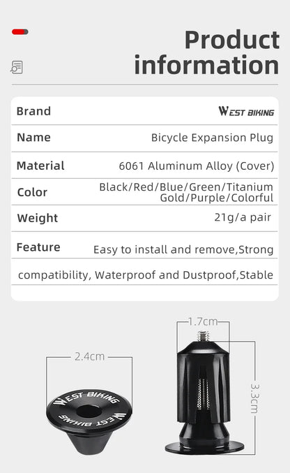 Aluminum Alloy Handlebar Bar End Plugs 6061, Mechanical Expansion