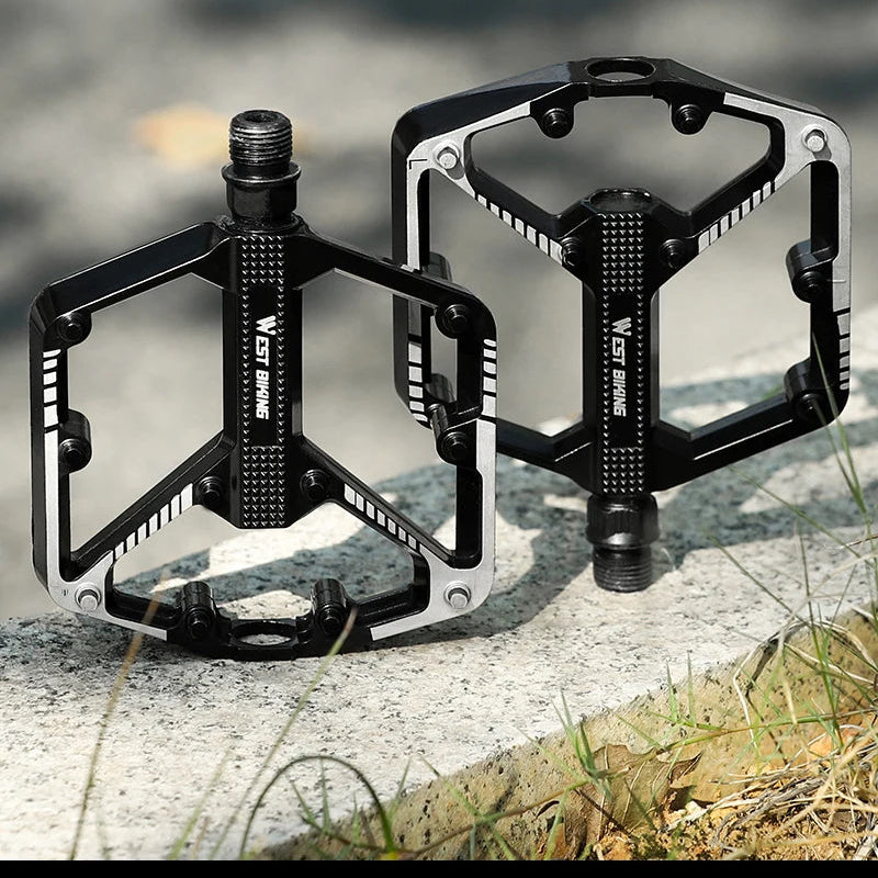 Aluminum Flat Bike Pedals – Double-Sided Pins, Black Pair