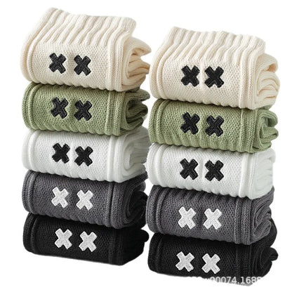 Embroidered Cross Crew Socks 5-Pack – Mixed Colors