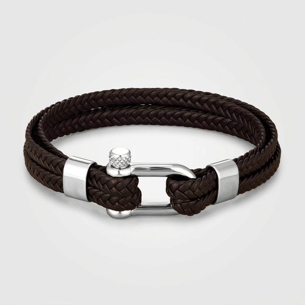 Braided Leather Shackle Bracelet – 5 Colors, 19–23 cm