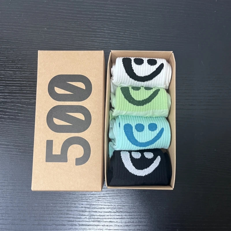 Smiley Face Socks – Cotton Blend, 4-Pair Box, EU 36–43