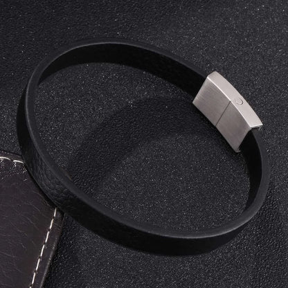 Faux Leather Band Bracelet – Rectangular Clasp, 3 Sizes