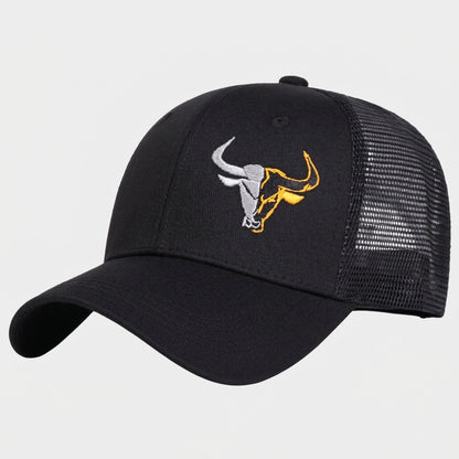 Bull Head Embroidered Trucker Cap – Black & White