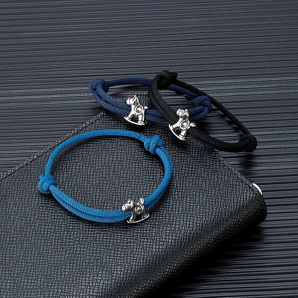 Equestrian Spirit Bracelet Stainless Steel Horse Charm on Adjustable Rope deideas