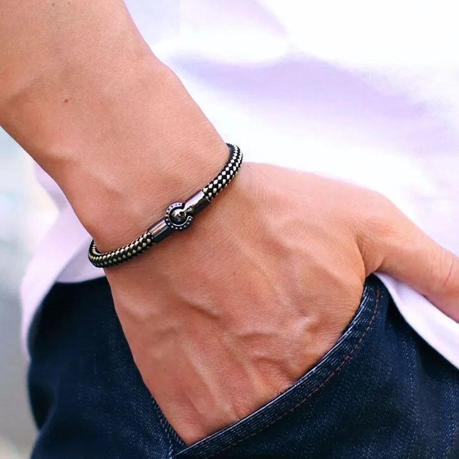 Outdoor Sports Cycling Mens Rope Bracelet Black Magnet Buckle Wrap Bangle Pulseira Corda Masculina Pulceras Hombres Elegante deideas