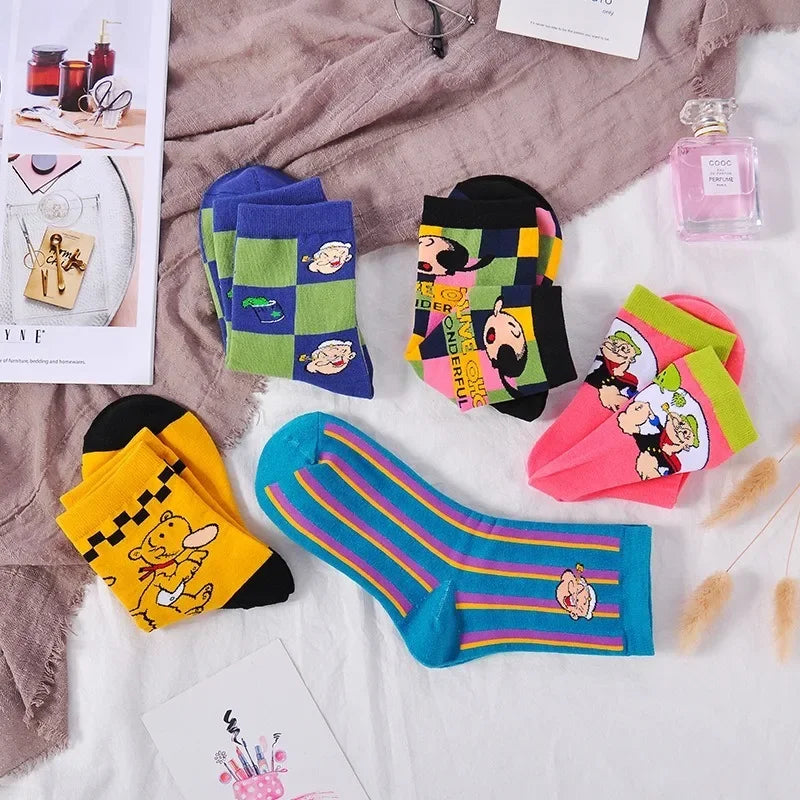Cartoon Jacquard Crew Socks – Unisex EU 35–41