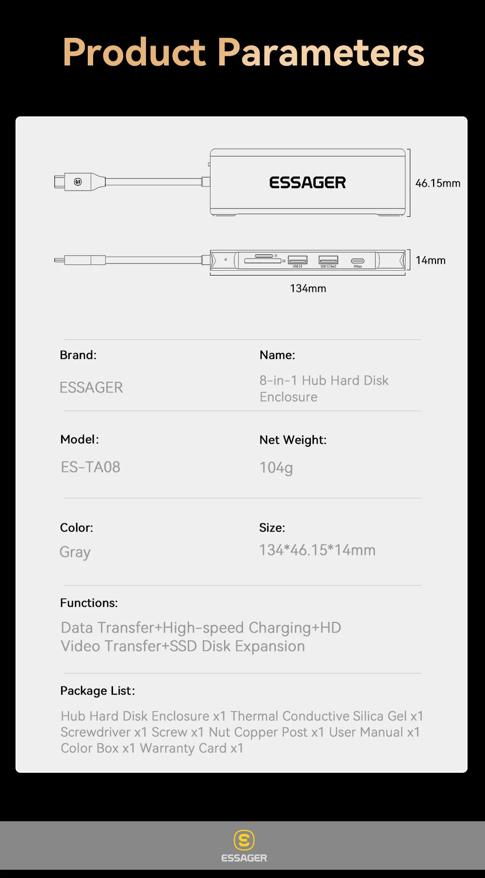 8-in-1 USB-C Hub with M.2 SSD Enclosure – HDMI & PD