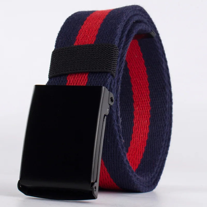 Striped Canvas Belt – Metal Buckle, 6 Styles
