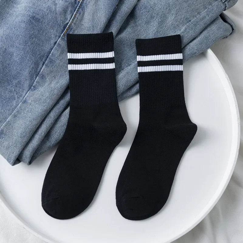 Striped Jacquard Cotton Crew Socks, Unisex EU 36-43
