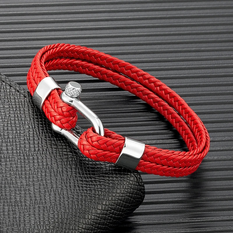 Braided Leather Shackle Bracelet – 5 Colors, 19–23 cm