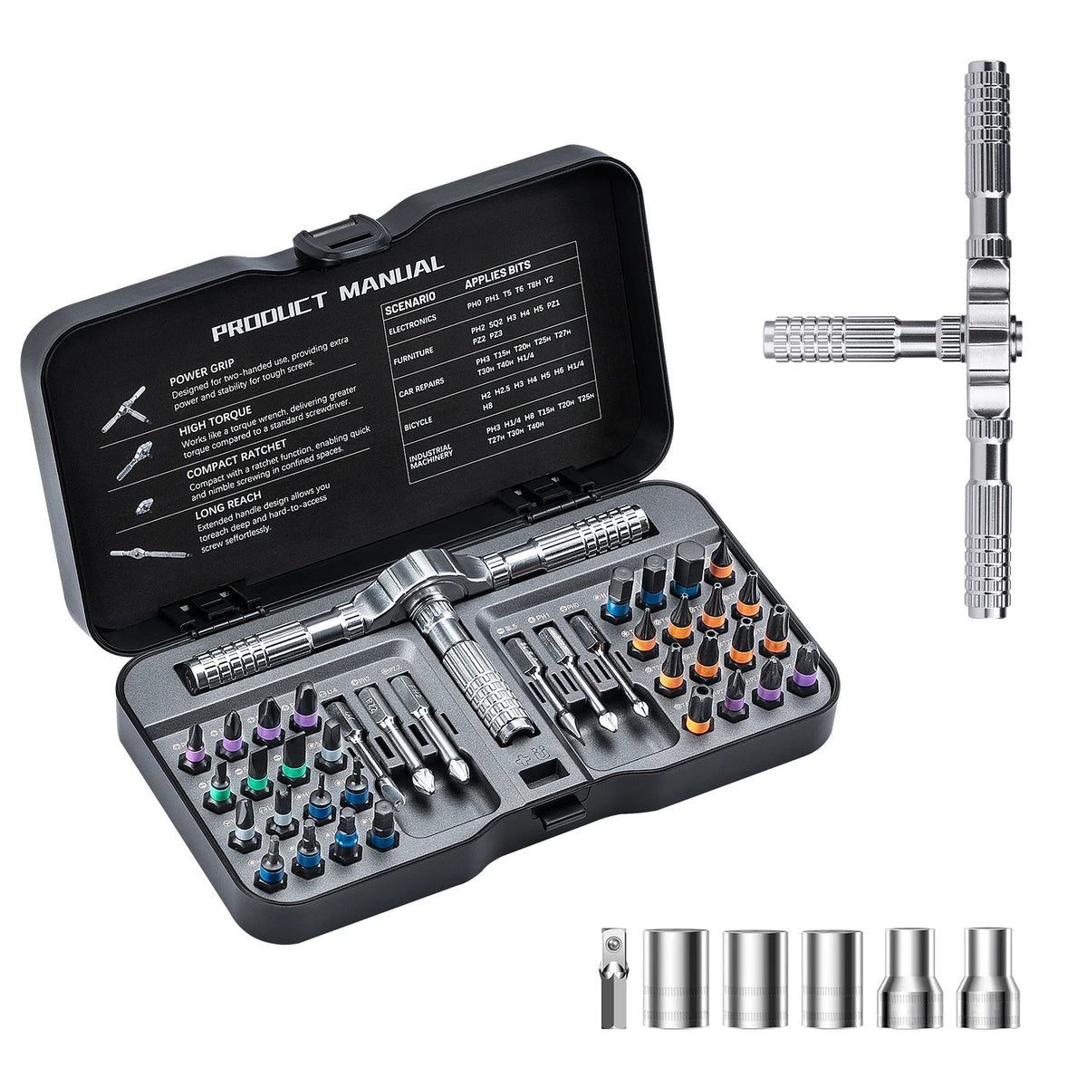 66-in-1 Magnetic Ratchet Screwdriver Set – T-Handle
