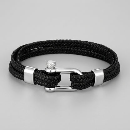 Braided Leather Shackle Bracelet – 5 Colors, 19–23 cm