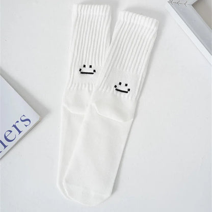Smiley Face Crew Socks – Ribbed Cotton Blend, EU 35–44
