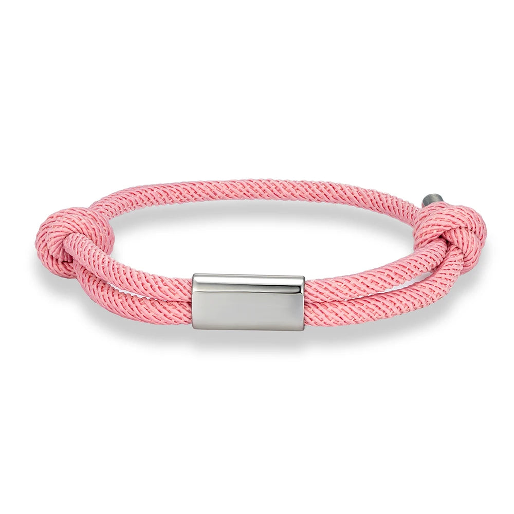 Adjustable Rope Bracelet – Blank Silver-Tone Accent, 14 Colors