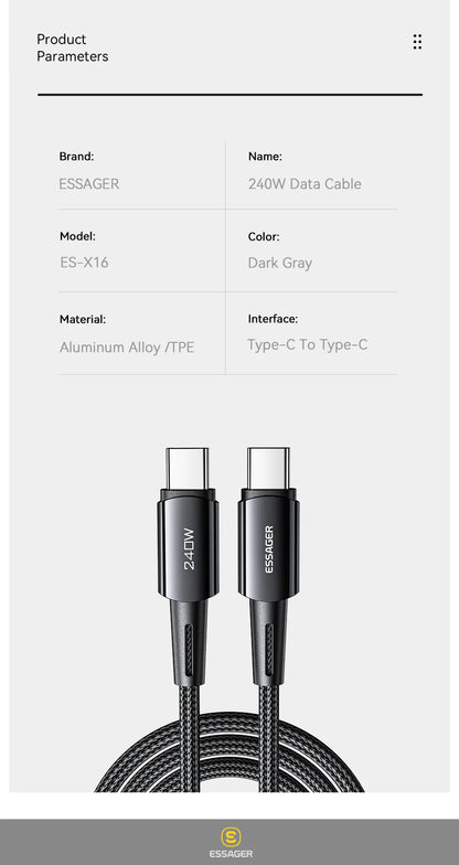 USB-C to USB-C Braided Cable – 1 or 2 m, Dark Grey