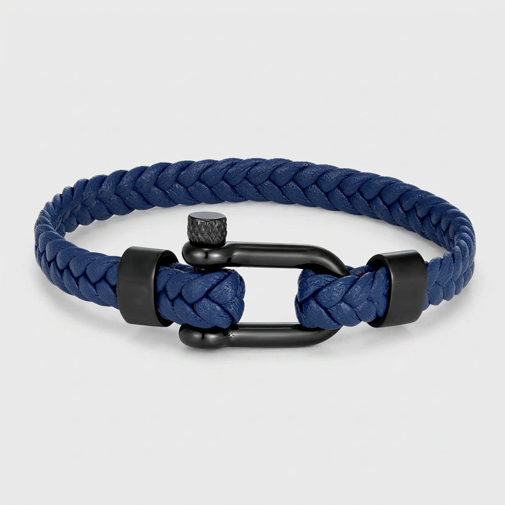 Braided Leather Bracelet – Black Shackle, 6 Colors