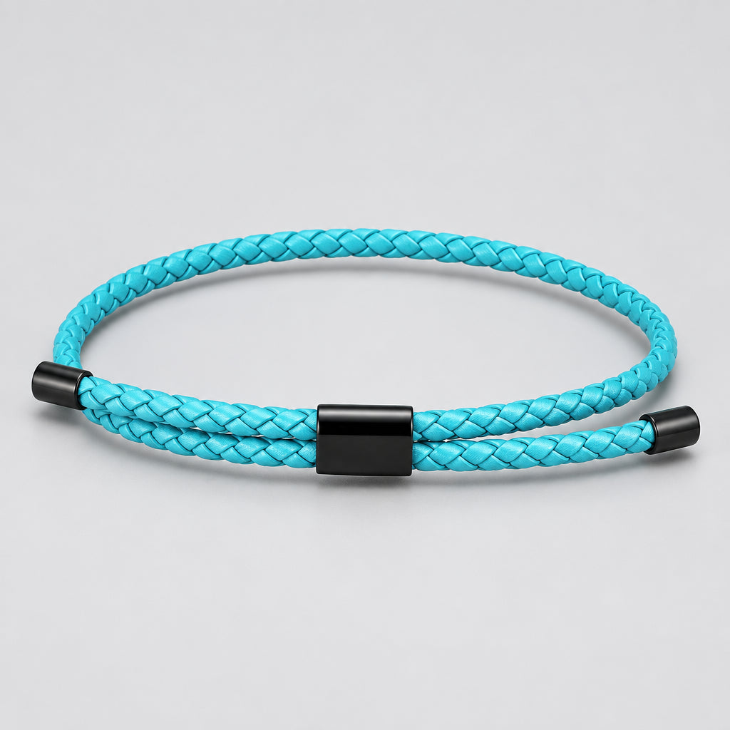Braided Leather Bracelet – Adjustable Stainless Steel Lock Charm