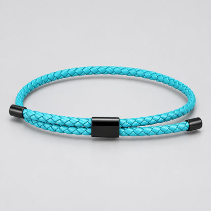Braided Leather Bracelet – Adjustable Stainless Steel Lock Charm