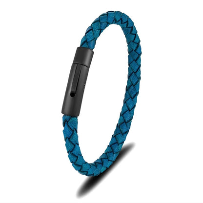 Braided Leather Bracelet – Barrel Clasp, 9 Colors, 19–23 cm