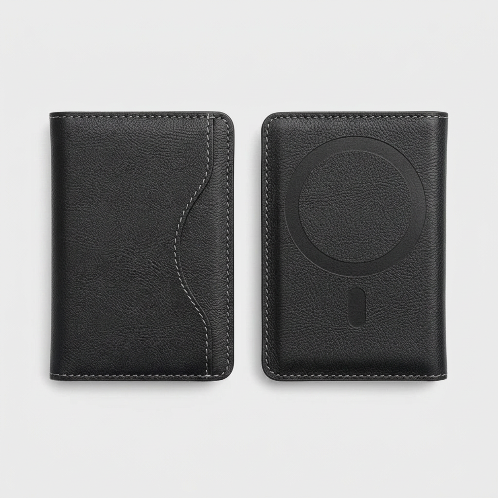 Black Leather MagSafe Wallet - White Background