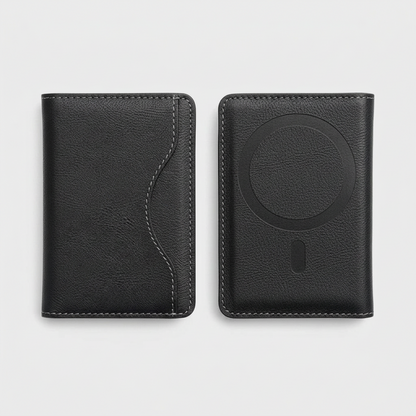 Black Leather MagSafe Wallet - White Background