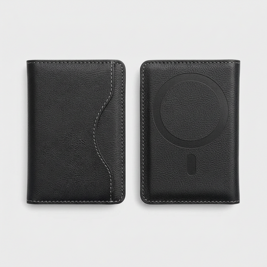 Black Leather MagSafe Wallet - White Background