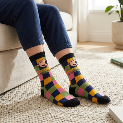 Calcetines de cuadros multicolor en casa