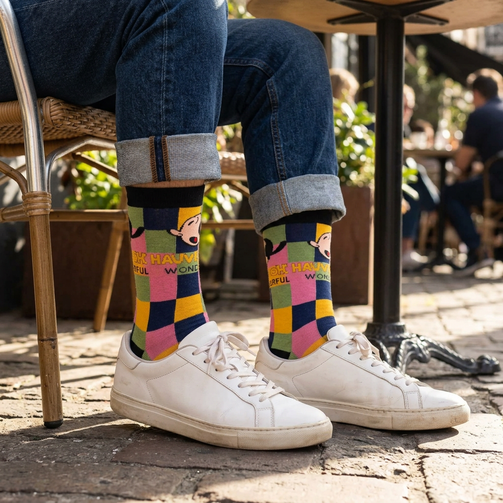 Calcetines de cuadros multicolor en un look urbano