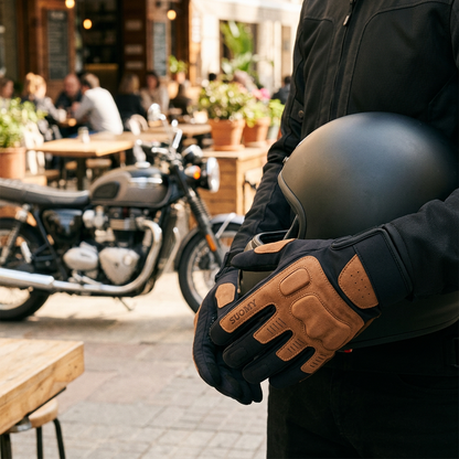Guantes en una pausa de motociclista
