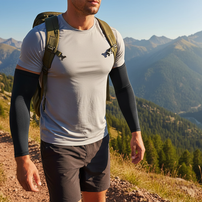 Ice Silk Arm Sleeves - Man Hiking Black