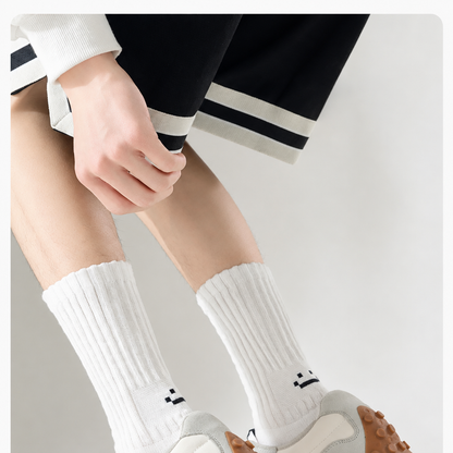 Smiley Face Crew Socks – Ribbed Cotton Blend, EU 35–44