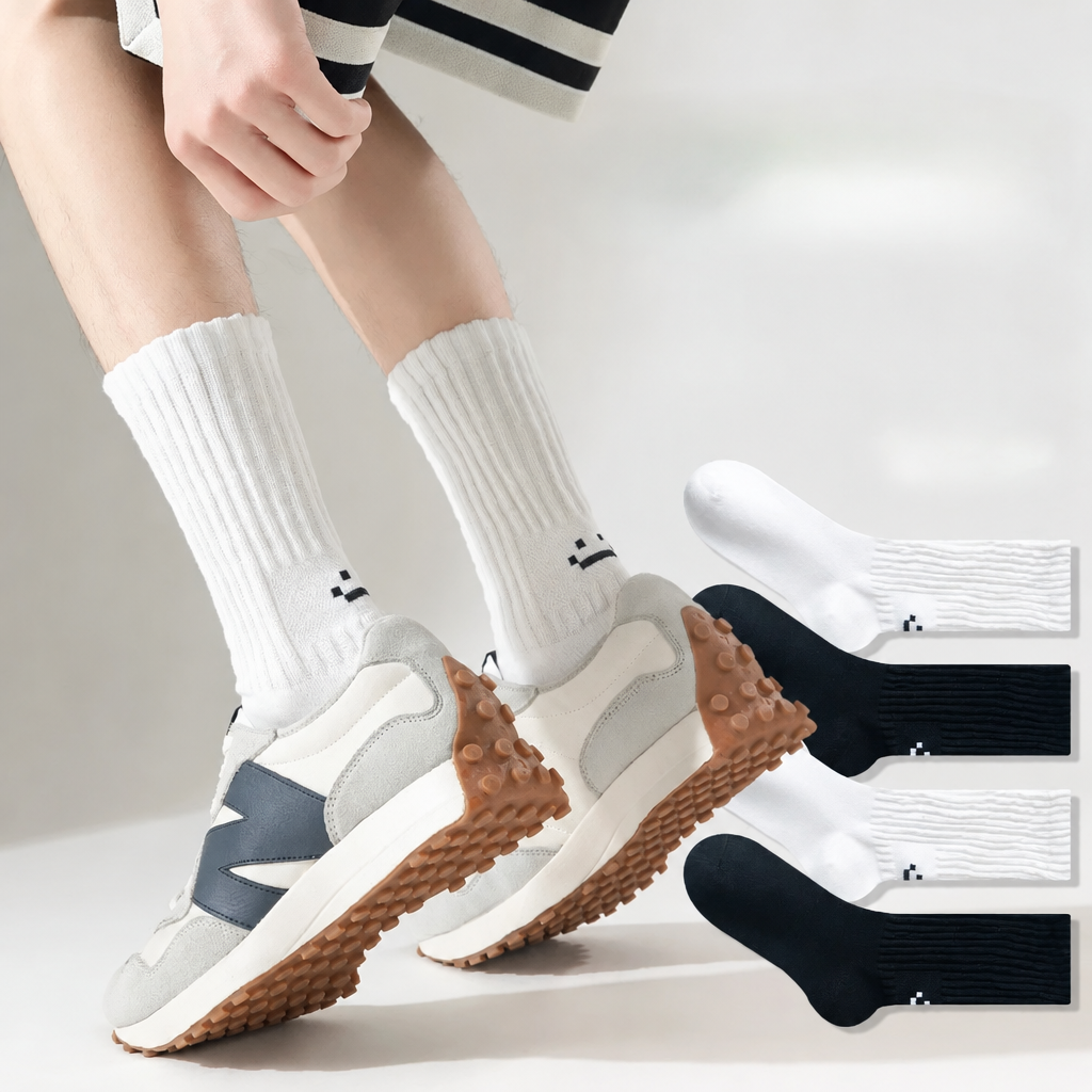 Smiley Face Crew Socks – Ribbed Cotton Blend, EU 35–44