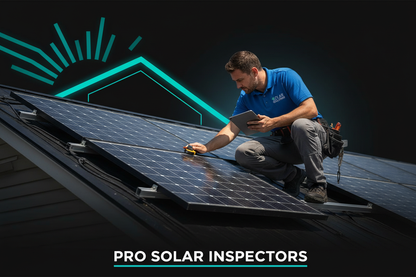 Solar Technician Inspecting Photovoltaic Panels on Roof