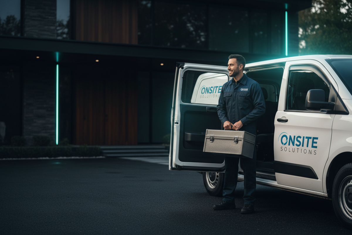 Technician Arriving at Customer Location in Service Vehicle